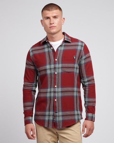 Mens Ombre Check Cotton Shirt in Tibetan Red