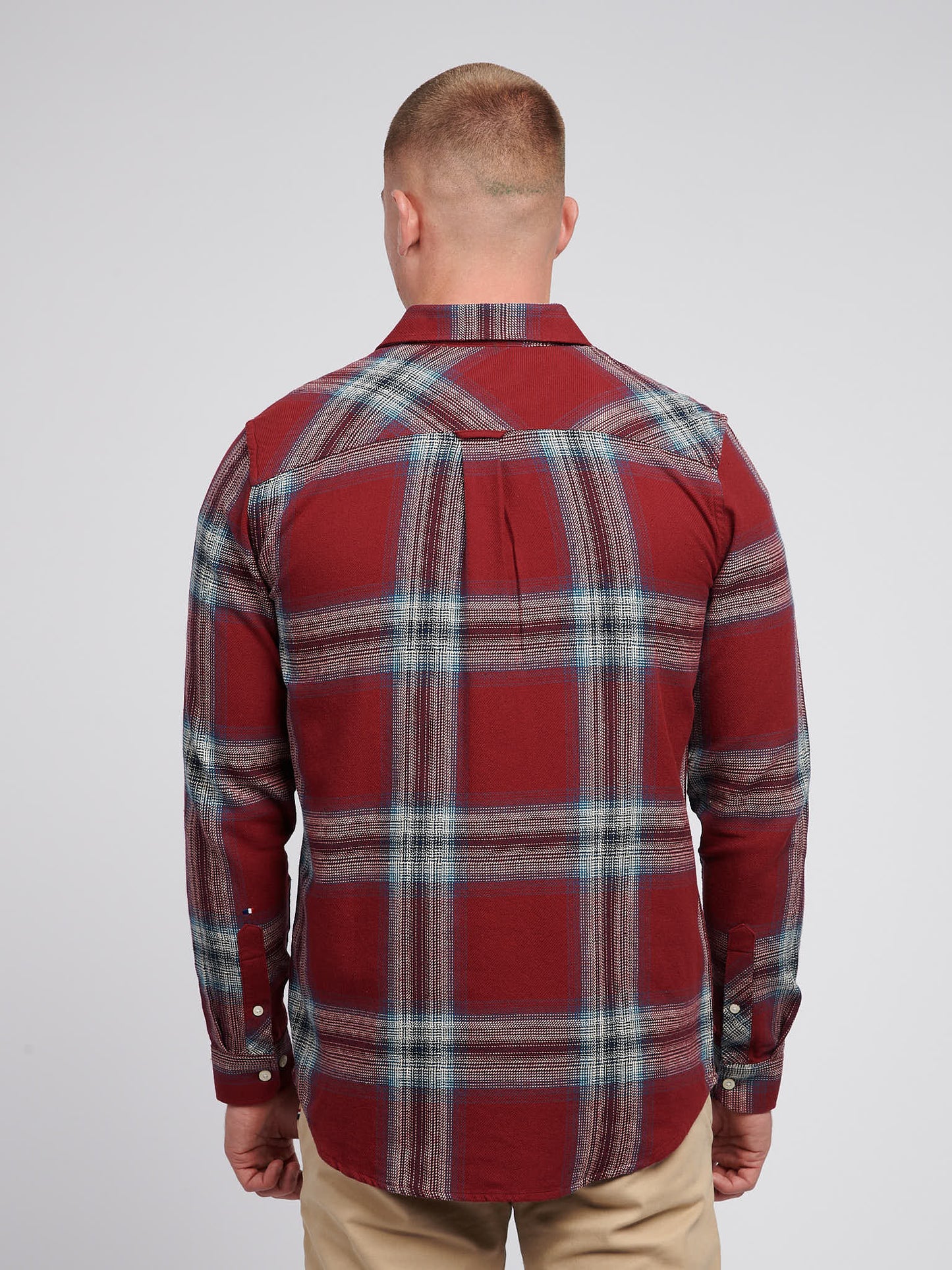 Mens Ombre Check Cotton Shirt in Tibetan Red