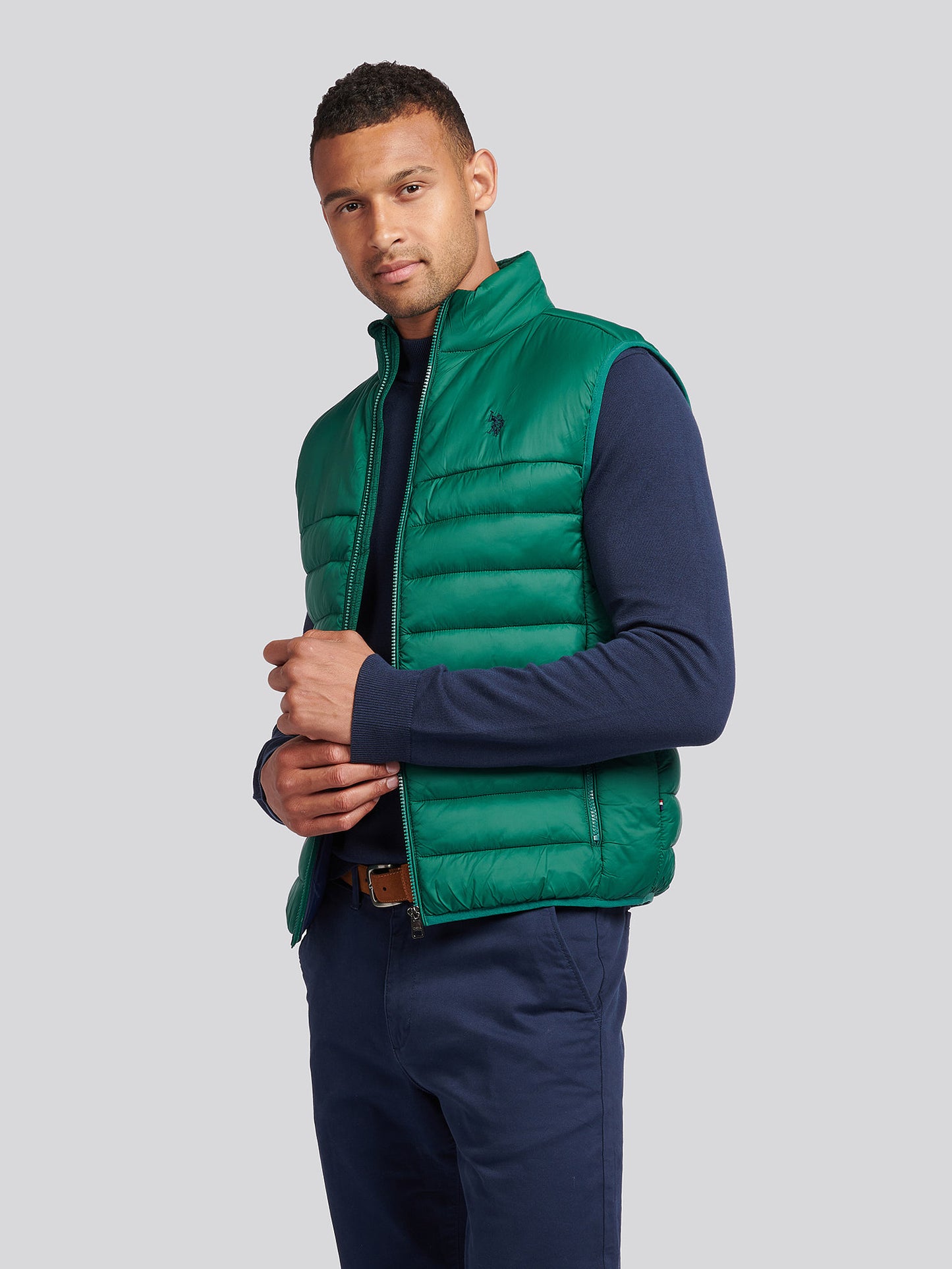 Mens Panelled Quilted Gilet in Rain Forest