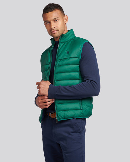 Mens Panelled Quilted Gilet in Rain Forest