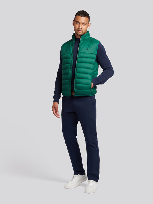 Mens Panelled Quilted Gilet in Rain Forest