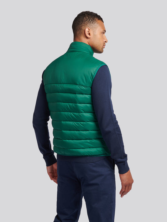 Mens Panelled Quilted Gilet in Rain Forest