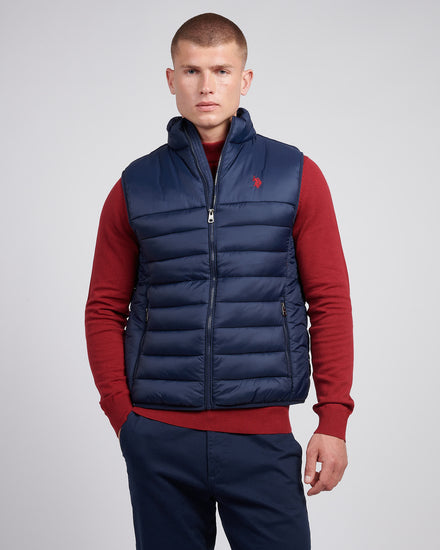 Mens Panelled Quilted Gilet in Dark Sapphire Navy / Haute Red DHM