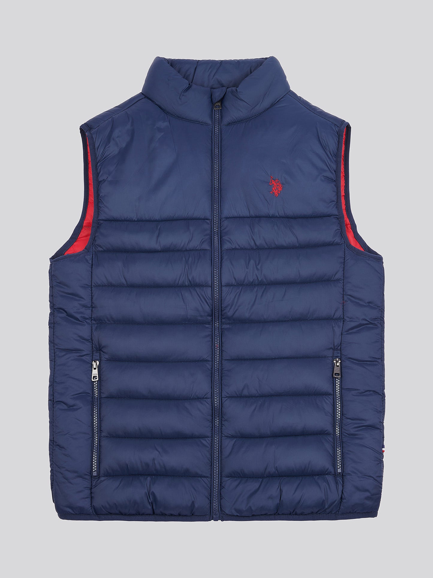 Mens Panelled Quilted Gilet in Dark Sapphire Navy / Haute Red DHM