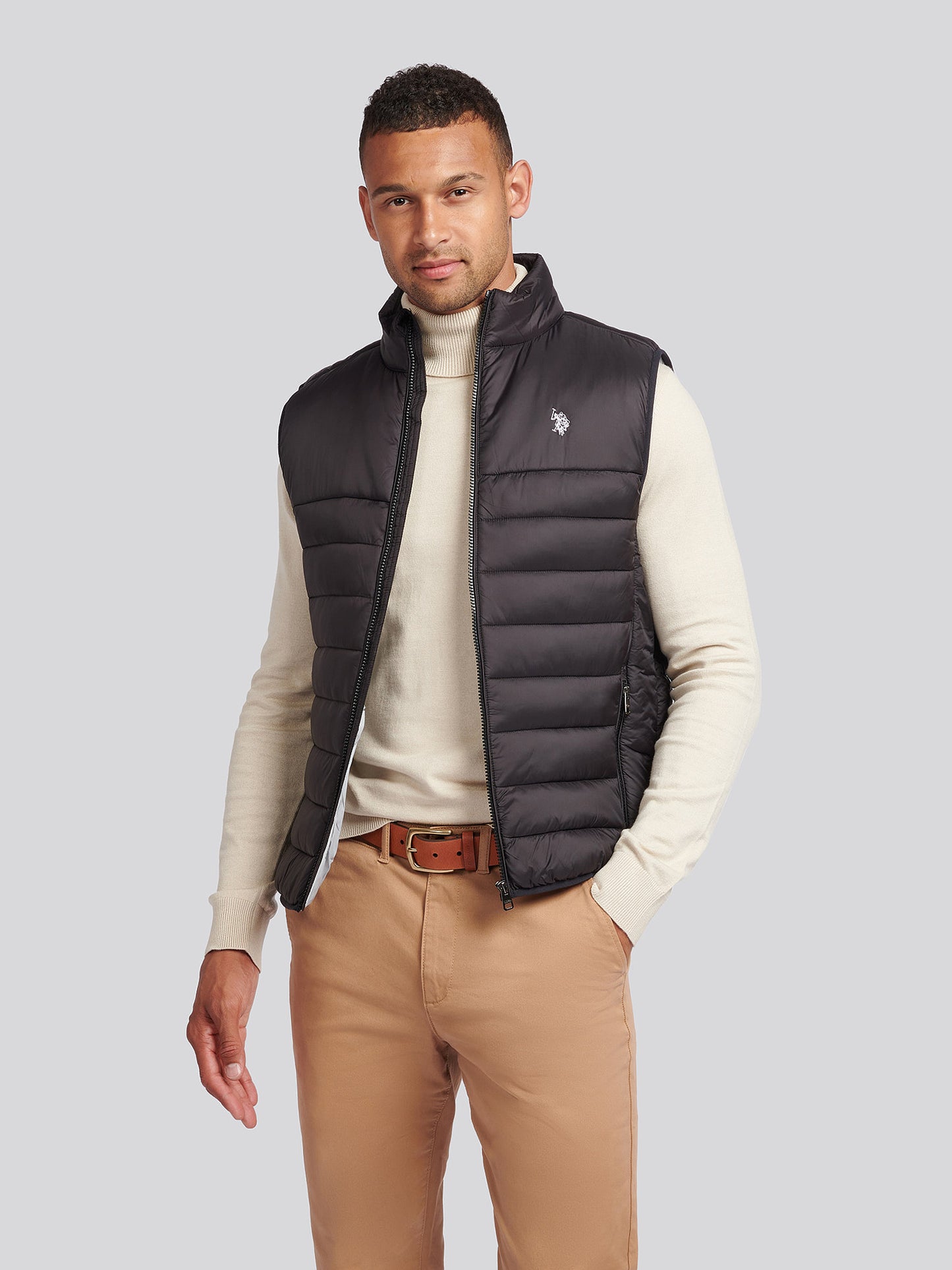 Mens Panelled Quilted Gilet in Black Bright White DHM