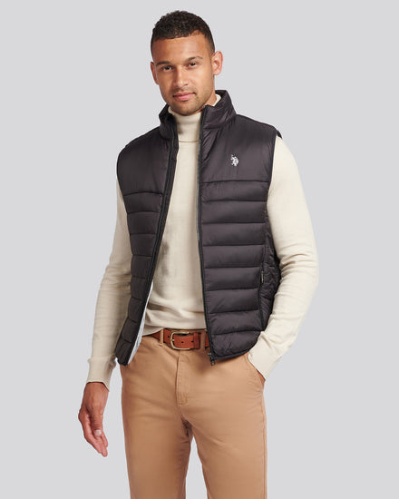 Mens Panelled Quilted Gilet in Black Bright White DHM