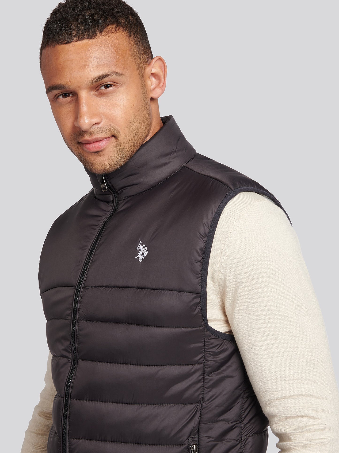 Mens Panelled Quilted Gilet in Black Bright White DHM
