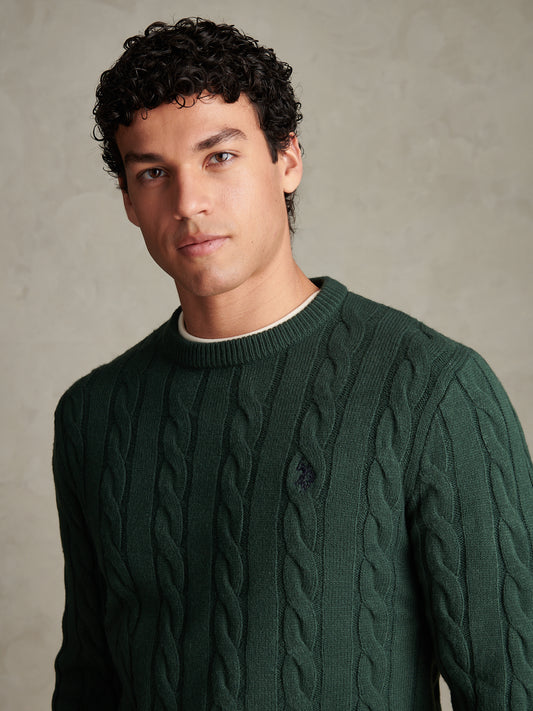 Mens Cable Knit Crew Neck Jumper Green Gables