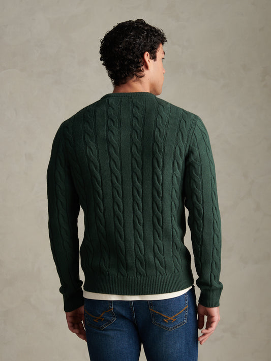 Mens Cable Knit Crew Neck Jumper Green Gables