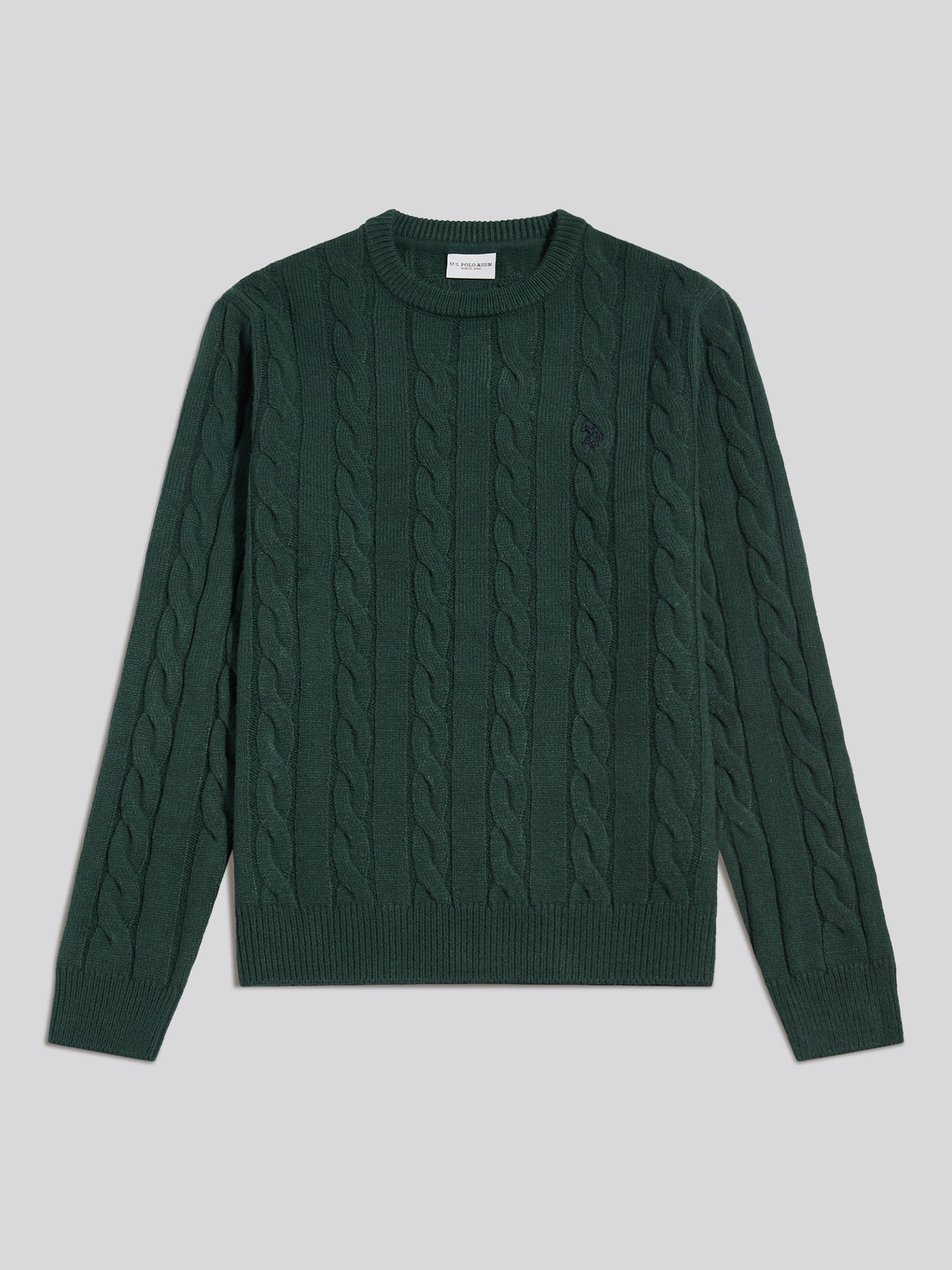 Mens Cable Knit Crew Neck Jumper Green Gables