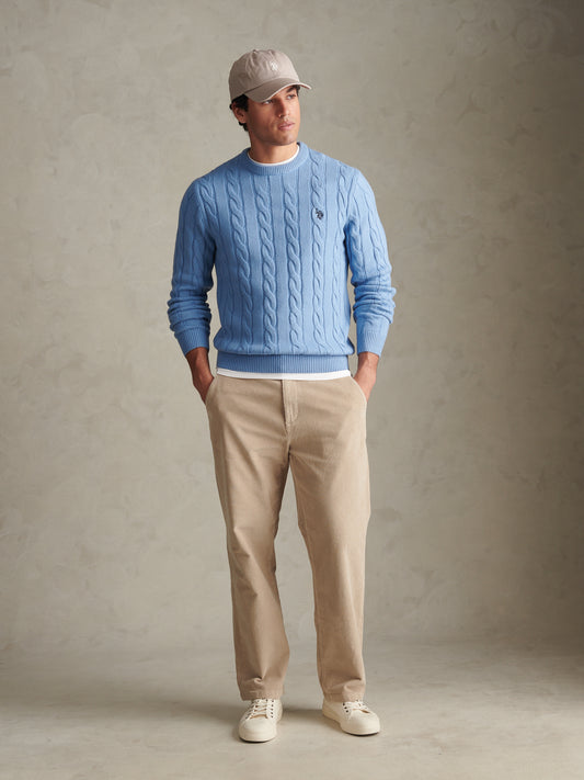 Mens Cable Knit Crew Neck Jumper Ashleigh Blue