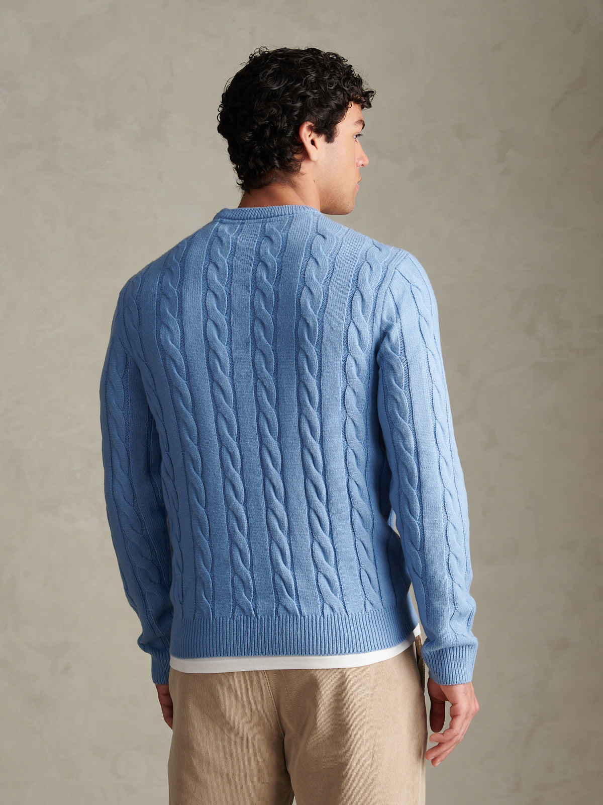 Mens Cable Knit Crew Neck Jumper Ashleigh Blue