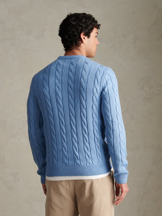 Mens Cable Knit Crew Neck Jumper Ashleigh Blue