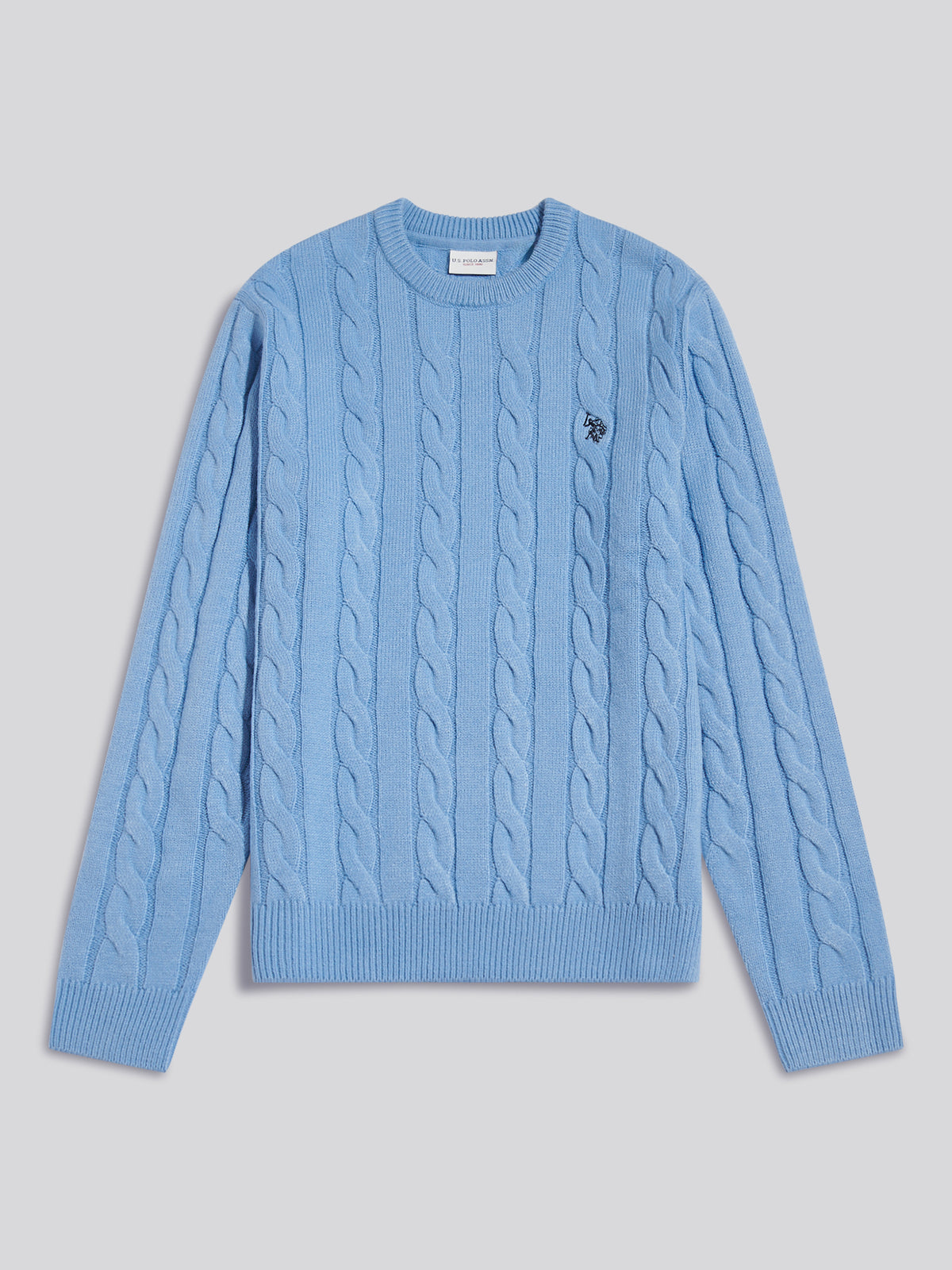 Mens Cable Knit Crew Neck Jumper Ashleigh Blue
