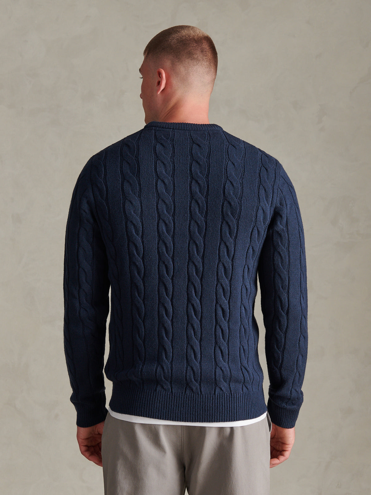 Mens Cable Knit Crew Neck Jumper Dark Sapphire Navy / Moonlight Blue DHM