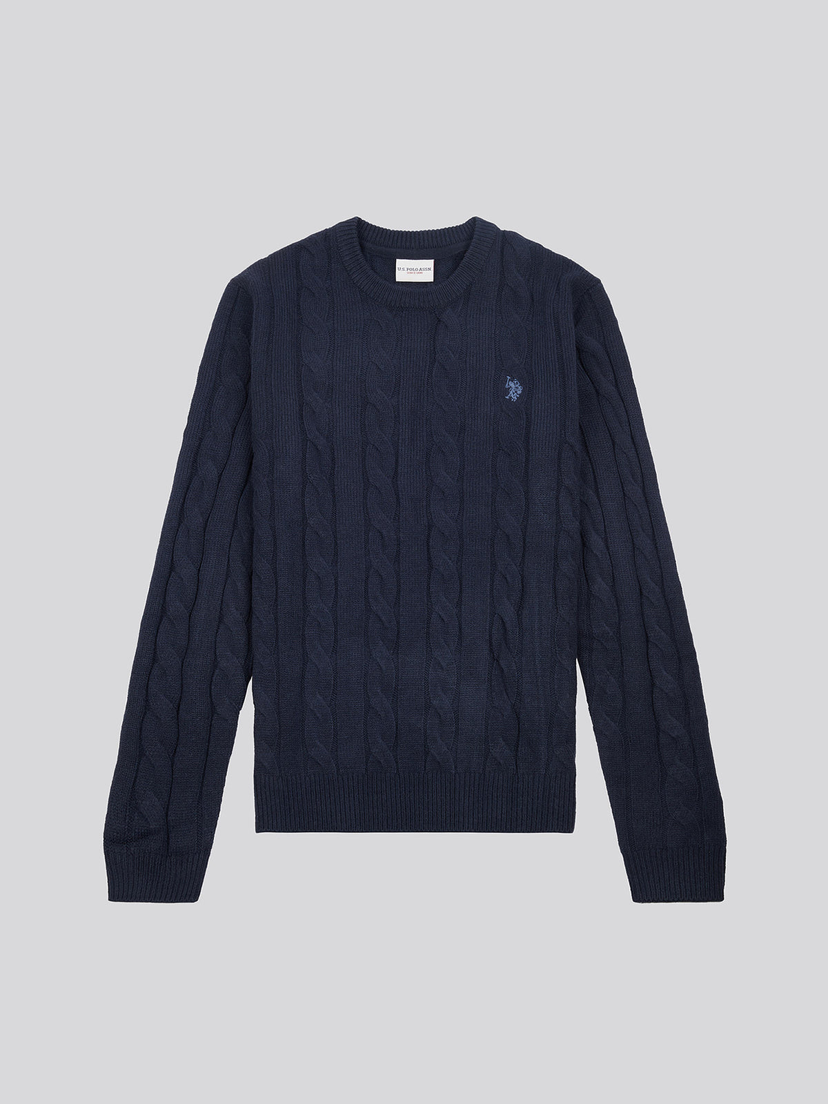 Mens Cable Knit Crew Neck Jumper Dark Sapphire Navy / Moonlight Blue DHM