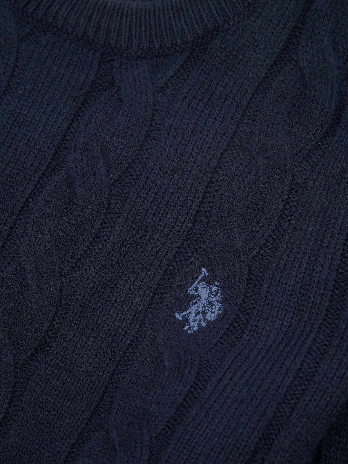 Mens Cable Knit Crew Neck Jumper Dark Sapphire Navy / Moonlight Blue DHM