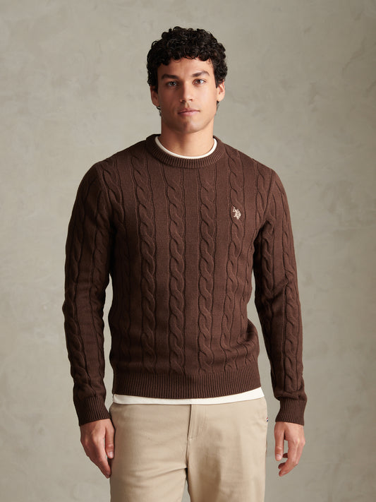 Mens Cable Knit Crew Neck Jumper Bracken