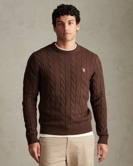 Mens Cable Knit Crew Neck Jumper Bracken
