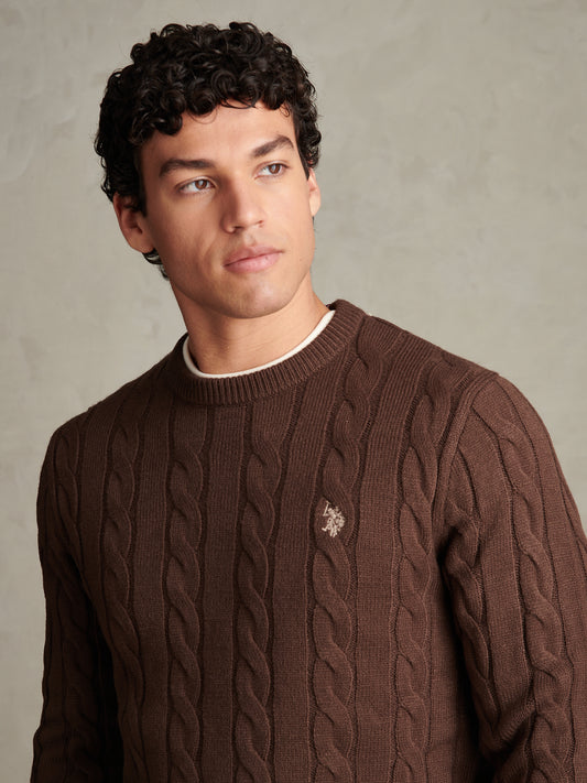 Mens Cable Knit Crew Neck Jumper Bracken