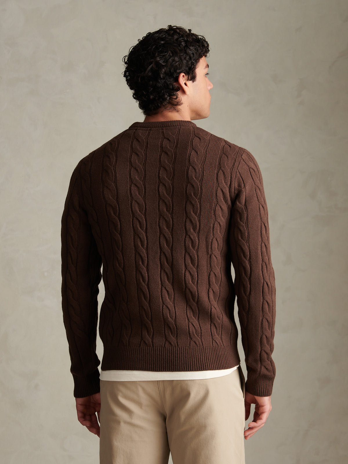 Mens Cable Knit Crew Neck Jumper Bracken
