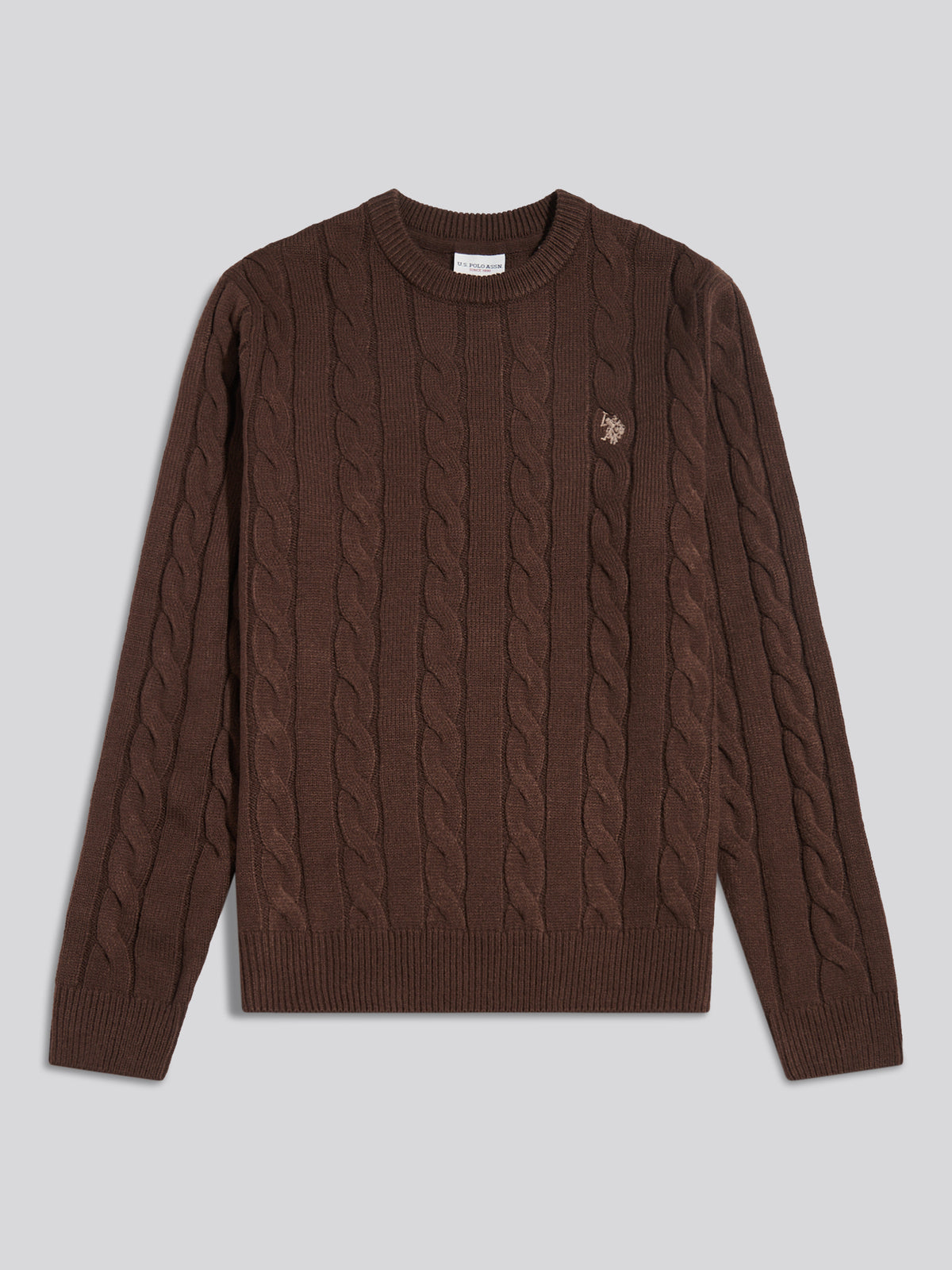 Mens Cable Knit Crew Neck Jumper Bracken