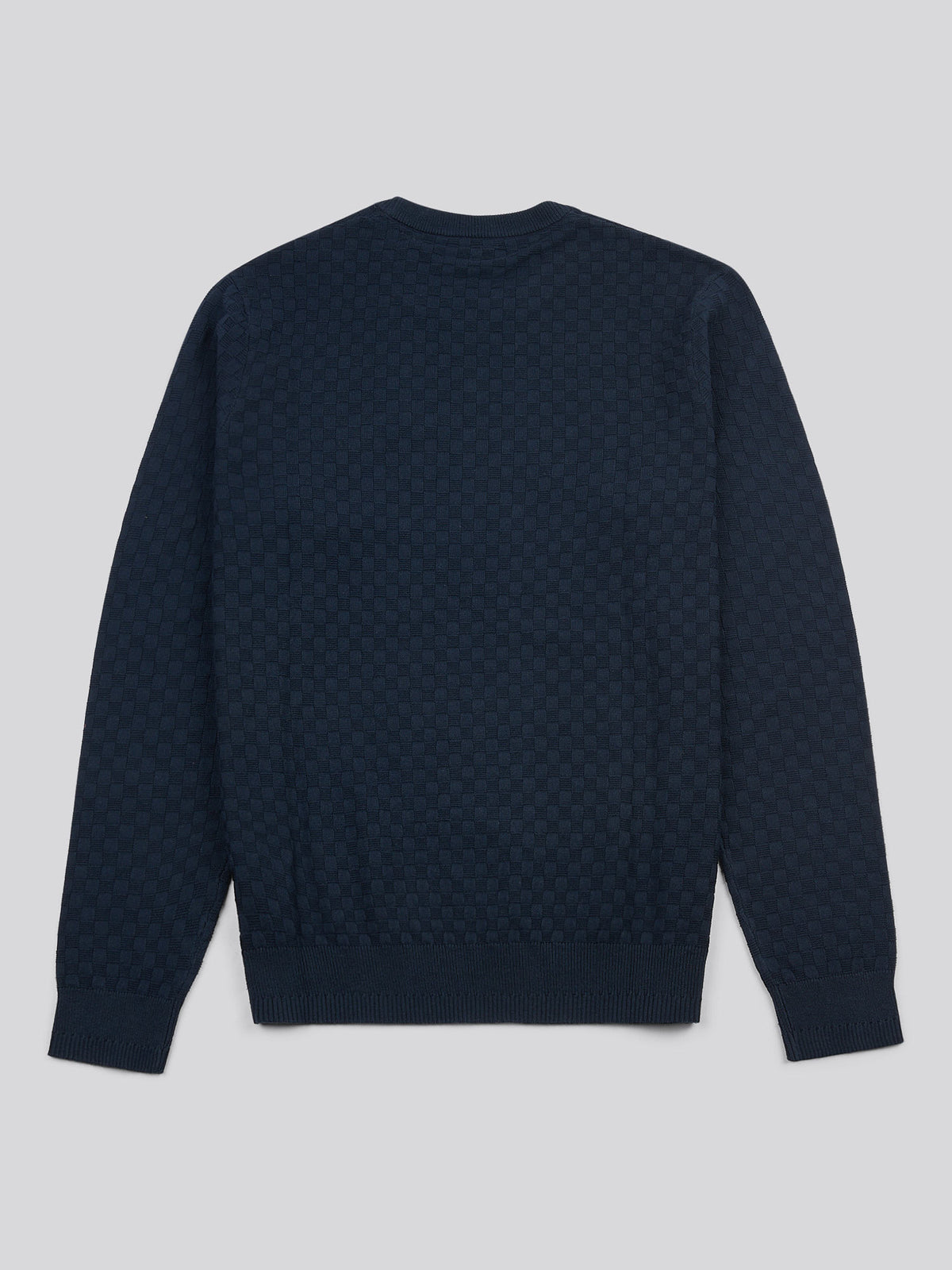 Mens Textured Checkerboard Crew Neck Knit Dark Sapphire Navy / Moonlight Blue DHM