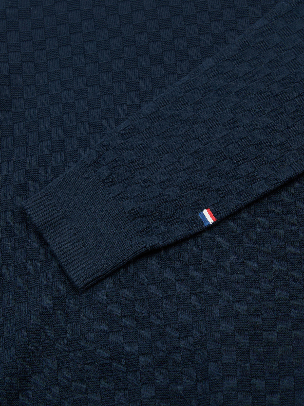 Mens Textured Checkerboard Crew Neck Knit Dark Sapphire Navy / Moonlight Blue DHM