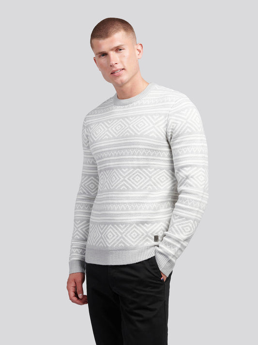 Mens Fairisle Crew Neck in Mid Grey Marl
