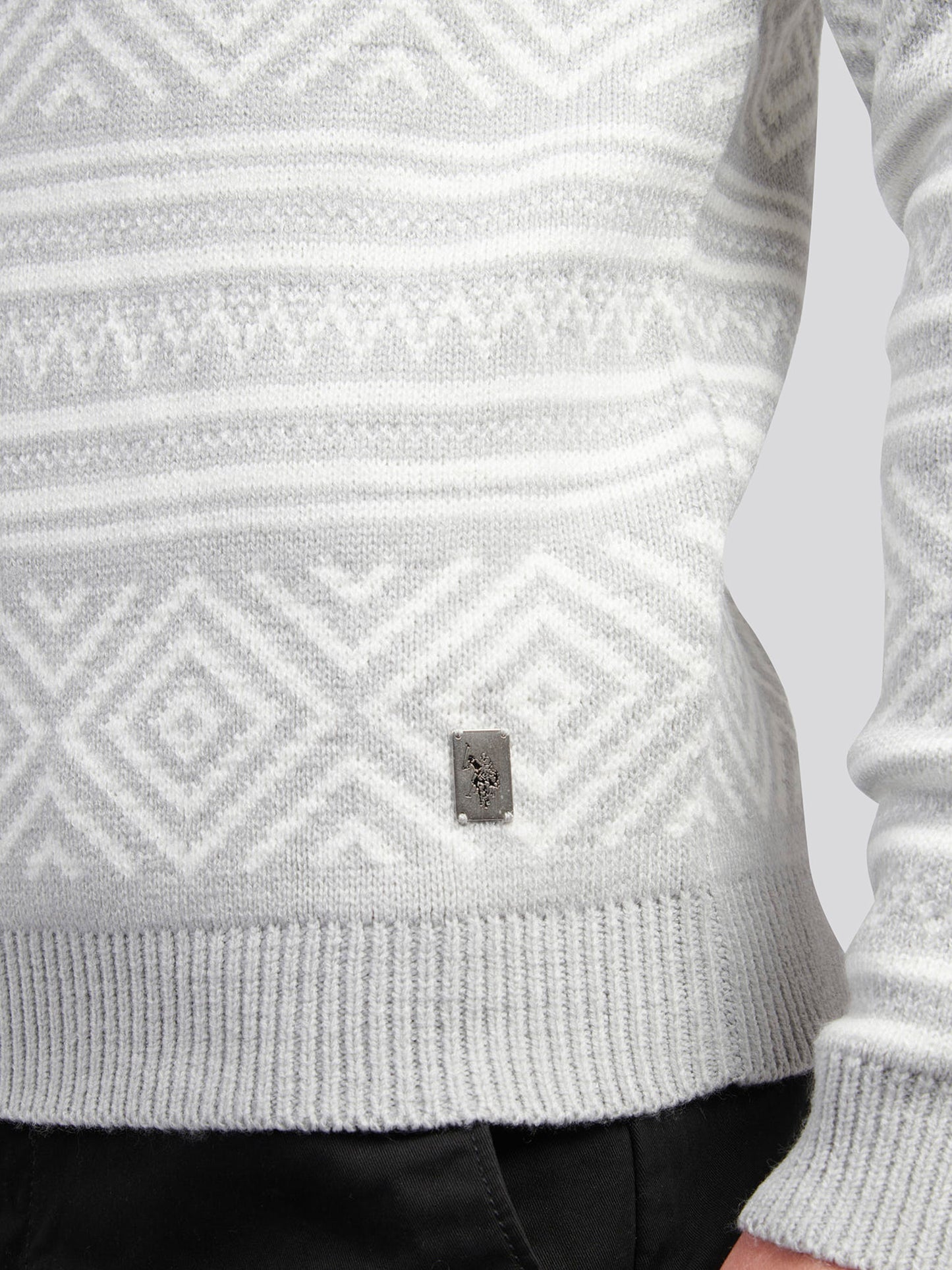 Mens Fairisle Crew Neck in Mid Grey Marl