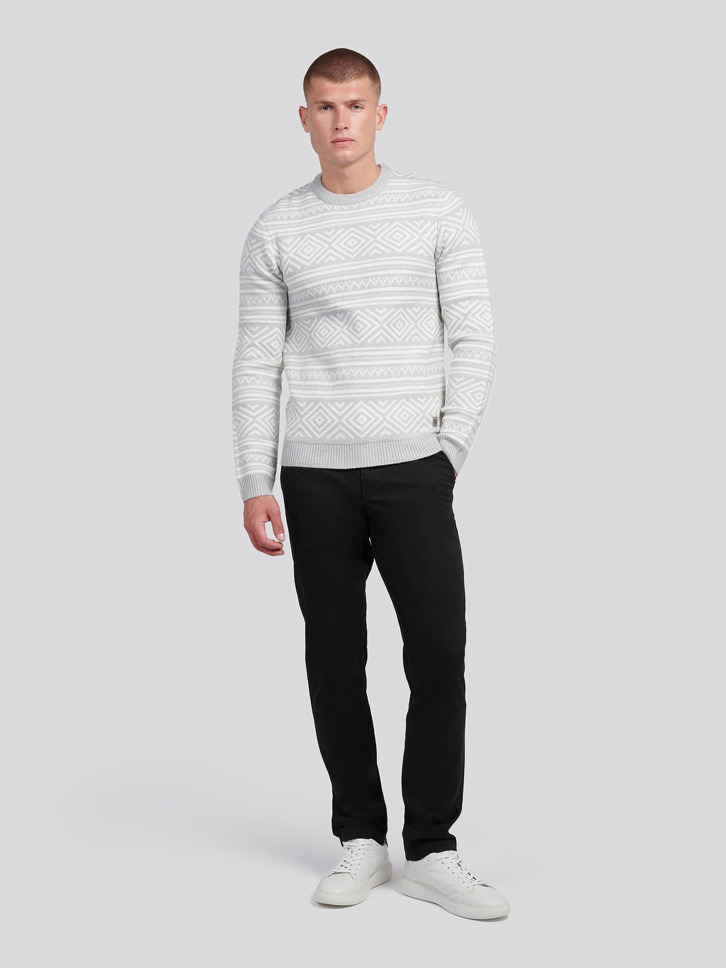 Mens Fairisle Crew Neck in Mid Grey Marl
