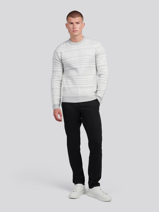 Mens Fairisle Crew Neck in Mid Grey Marl