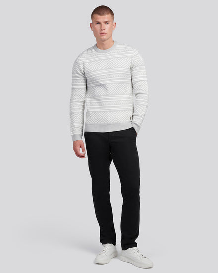 Mens Fairisle Crew Neck in Mid Grey Marl