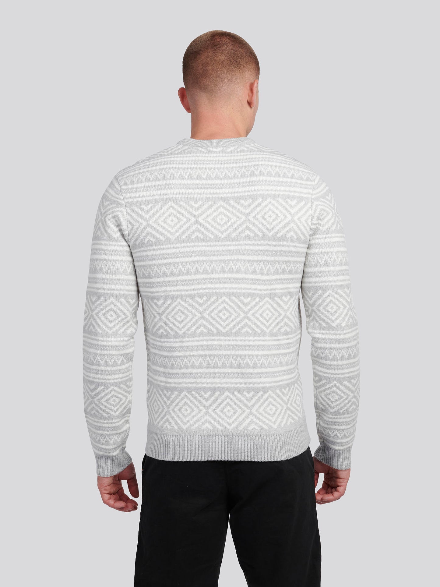 Mens Fairisle Crew Neck in Mid Grey Marl