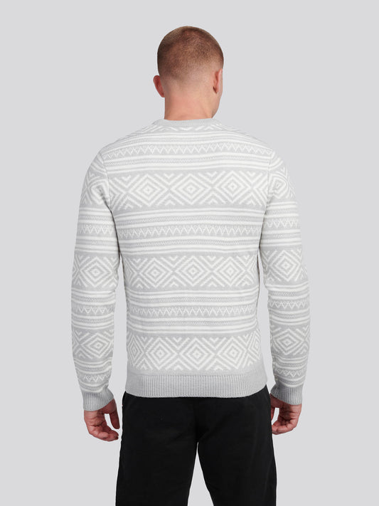 Mens Fairisle Crew Neck in Mid Grey Marl