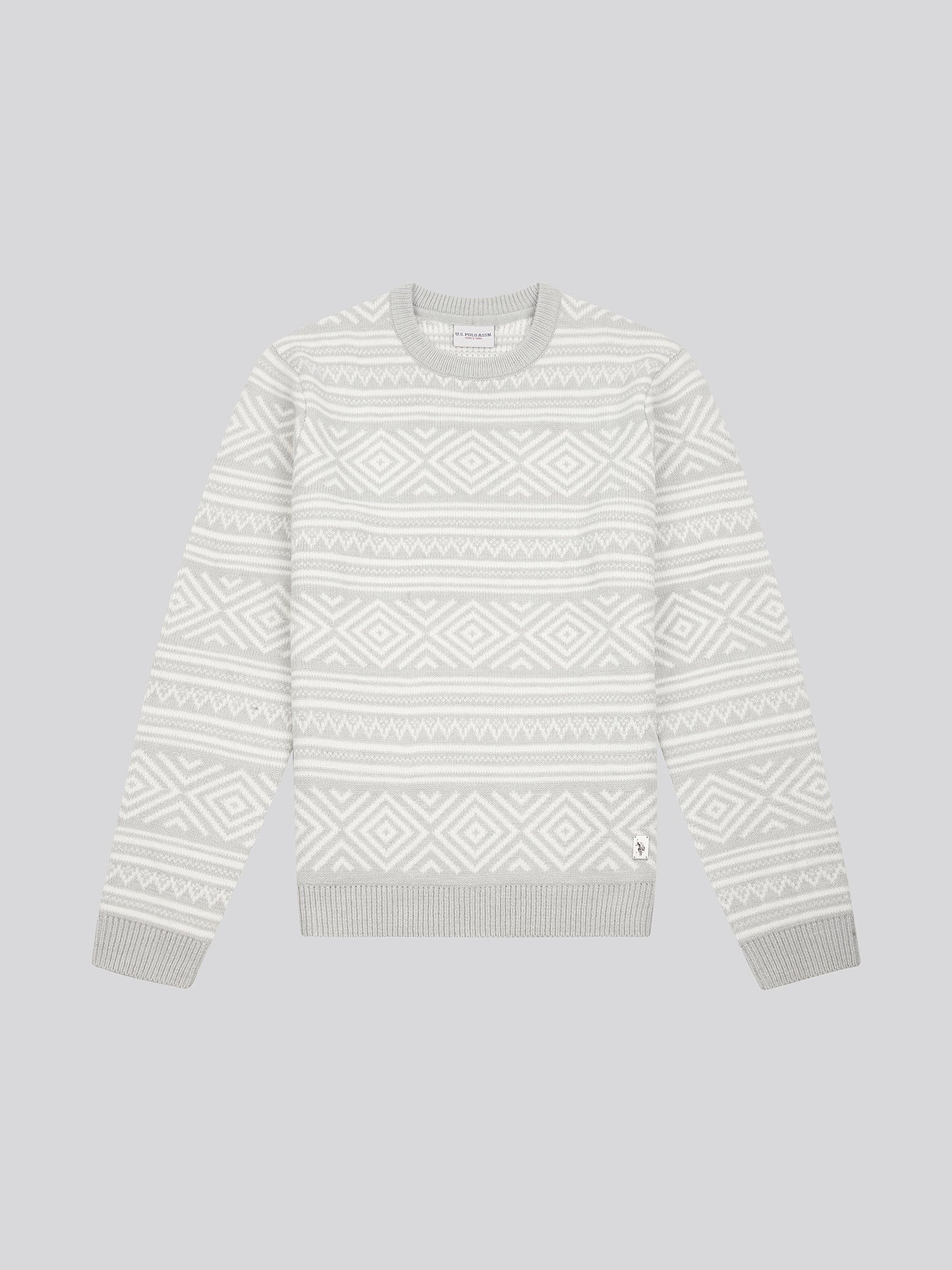 Mens Fairisle Crew Neck in Mid Grey Marl