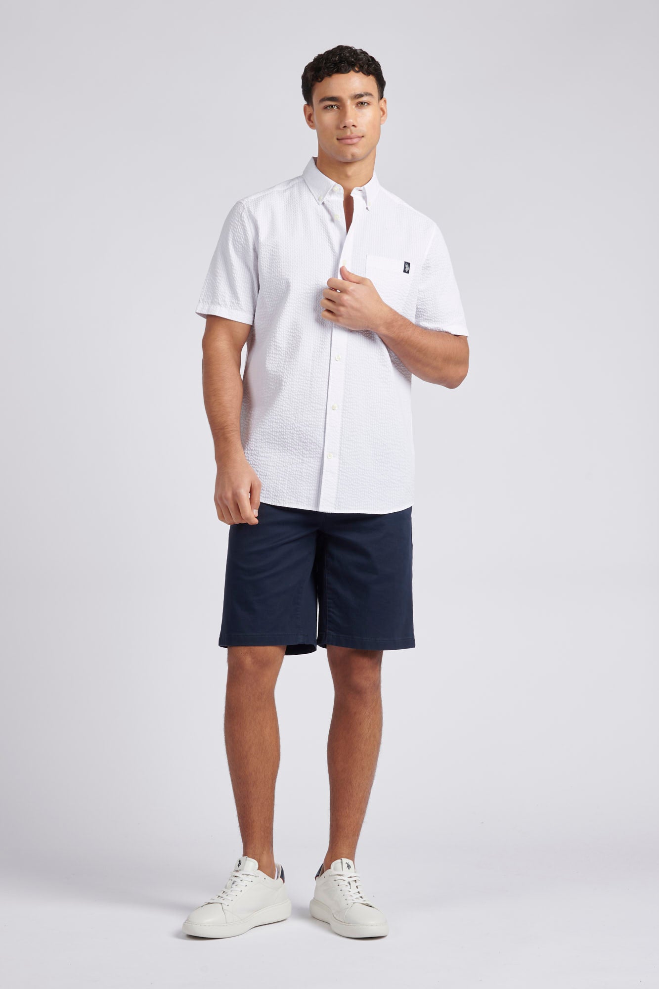 Mens Seersucker Short Sleeve Shirt in Bright White