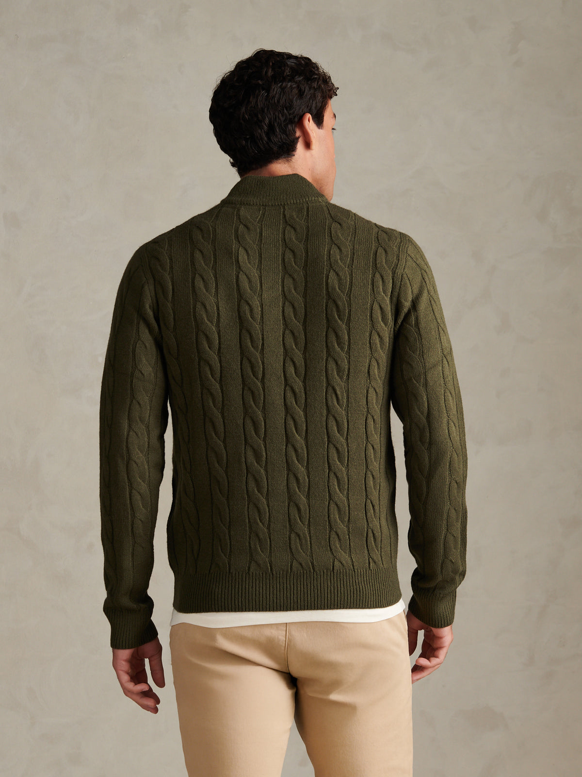 Mens Cable Knit Quarter-Zip Funnel Neck Jumper Forest Night
