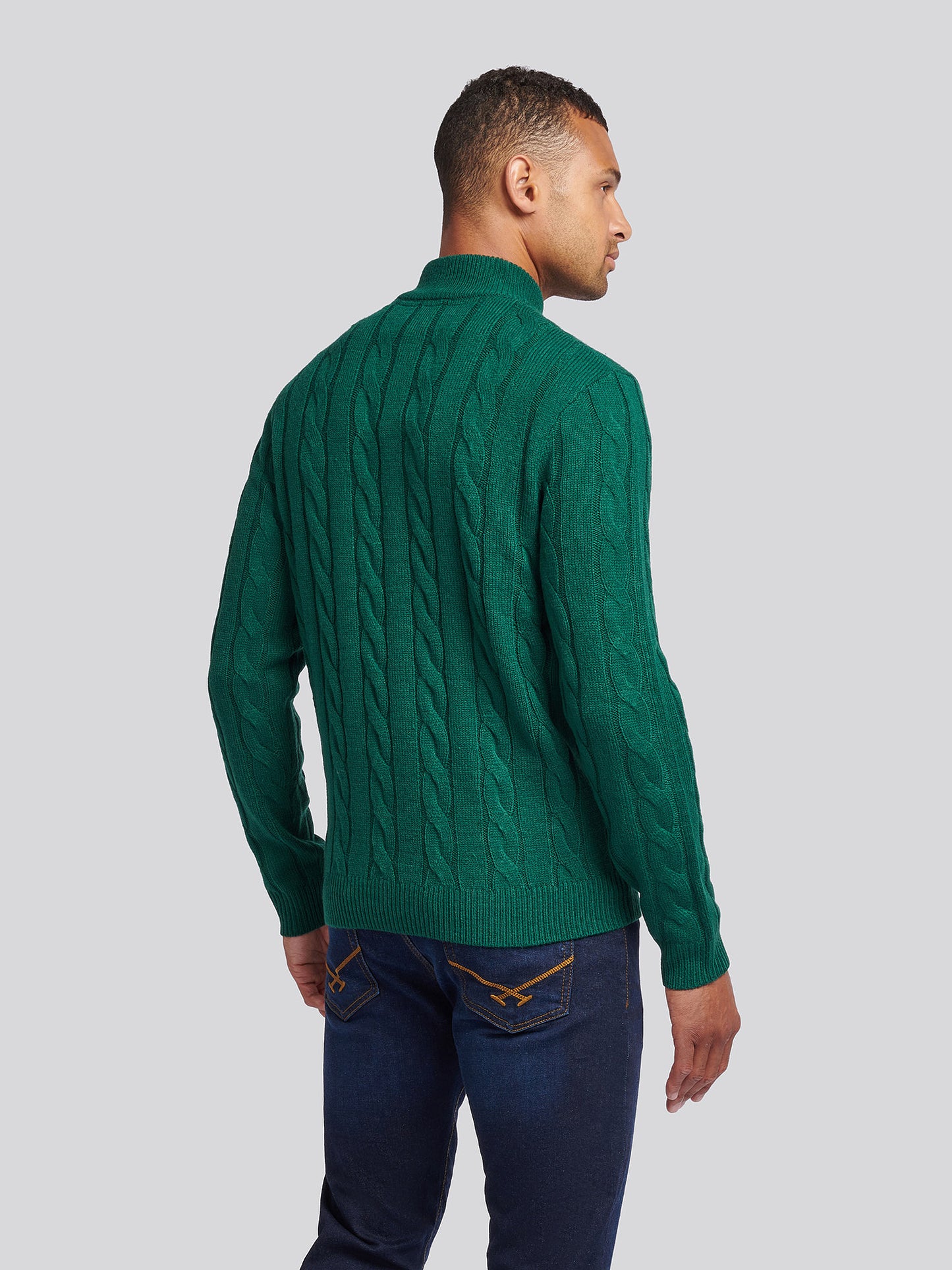 Mens Cable Knit Funnel Neck in Rain Forest