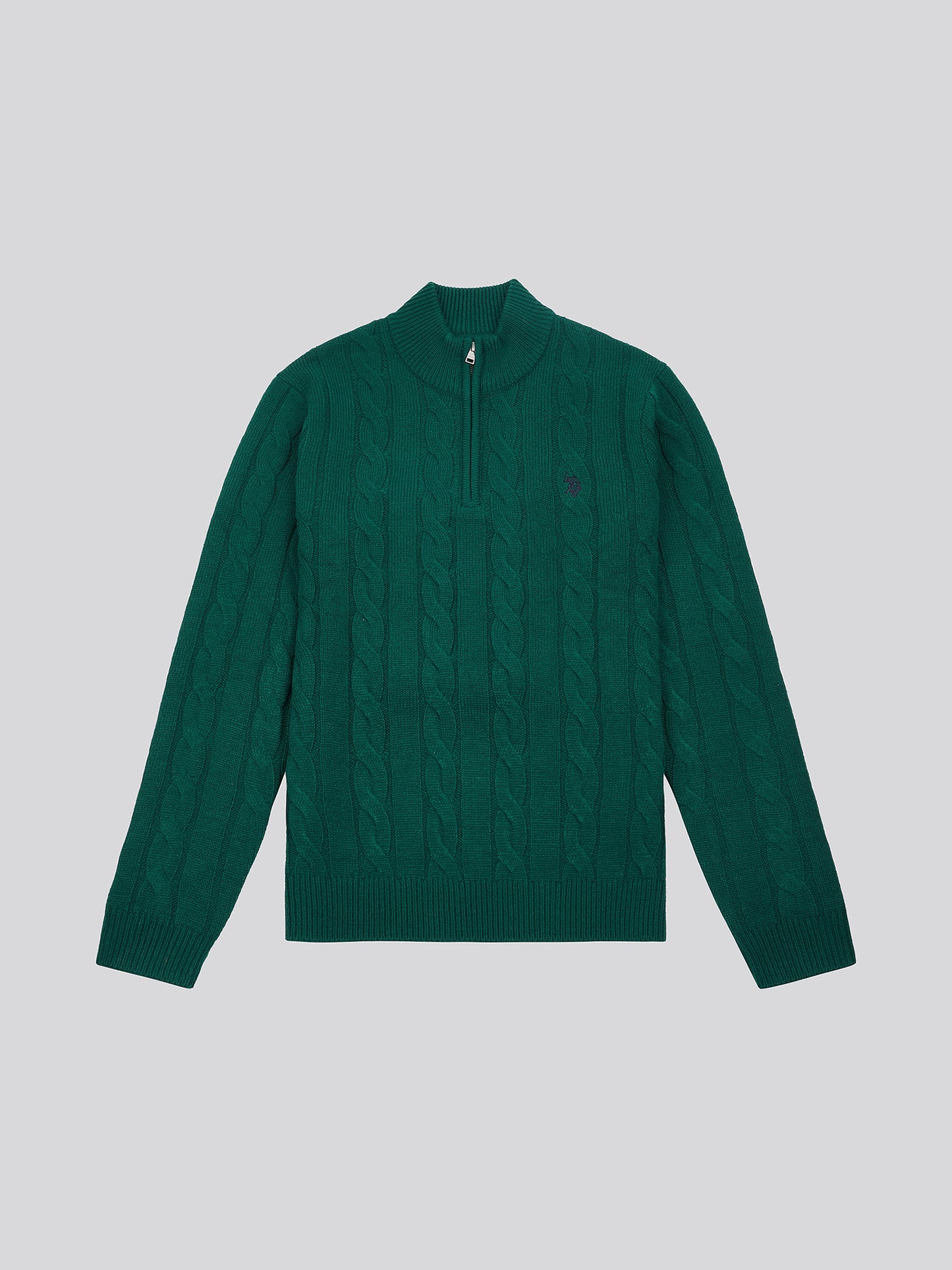 Mens Cable Knit Funnel Neck in Rain Forest