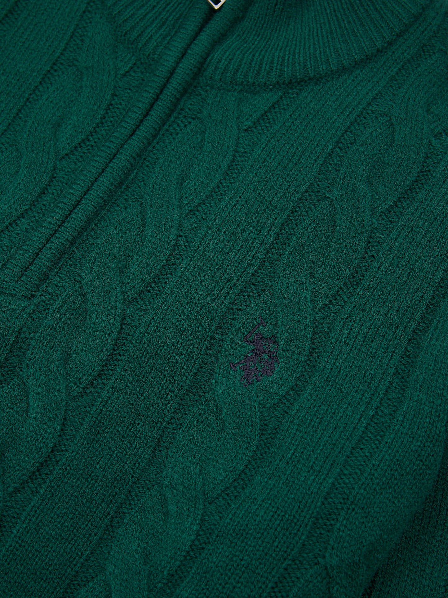 Mens Cable Knit Funnel Neck in Rain Forest