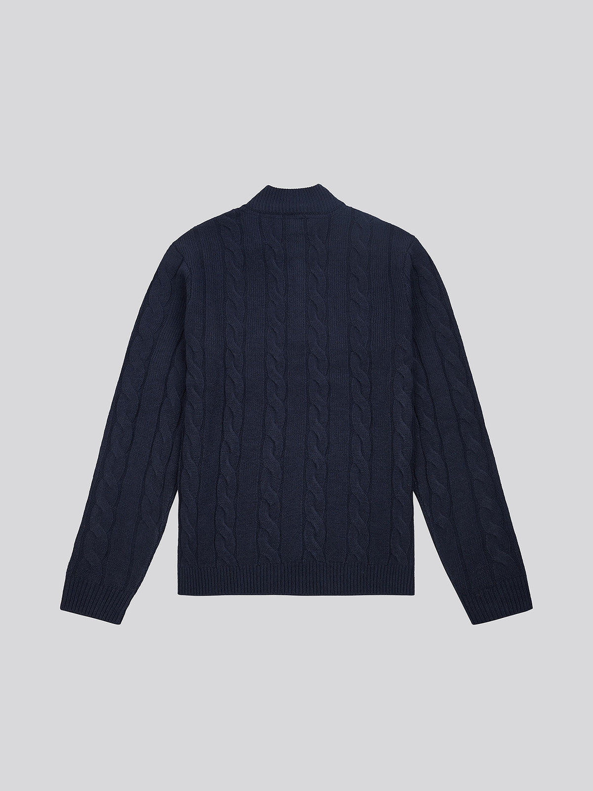 Mens Cable Knit Quarter-Zip Funnel Neck Jumper Dark Sapphire Navy / Moonlight Blue DHM