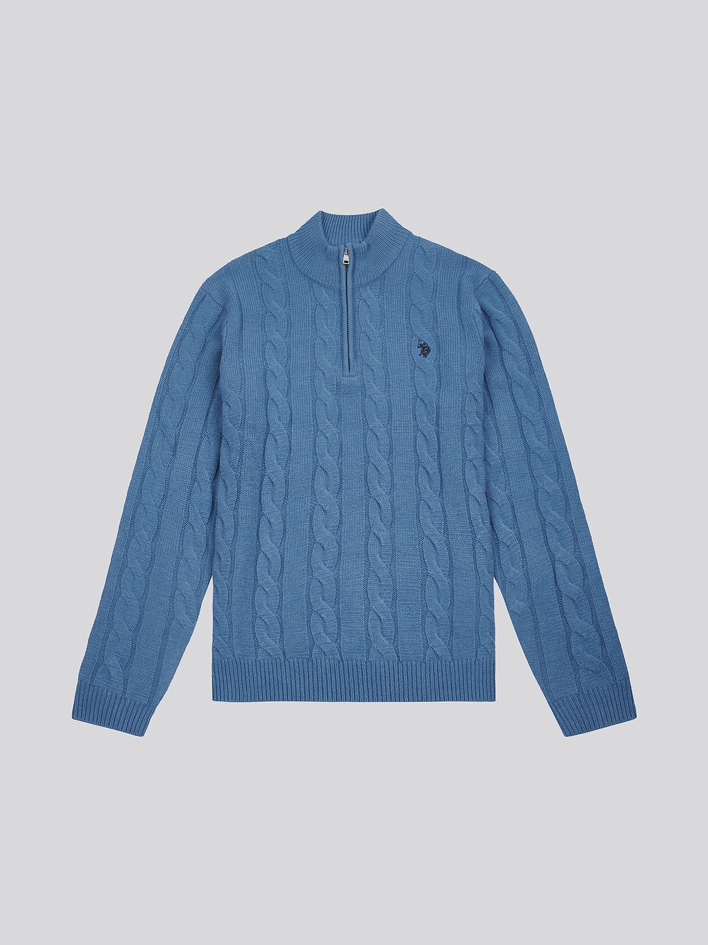 Mens Cable Knit Funnel Neck in Blue Horizon