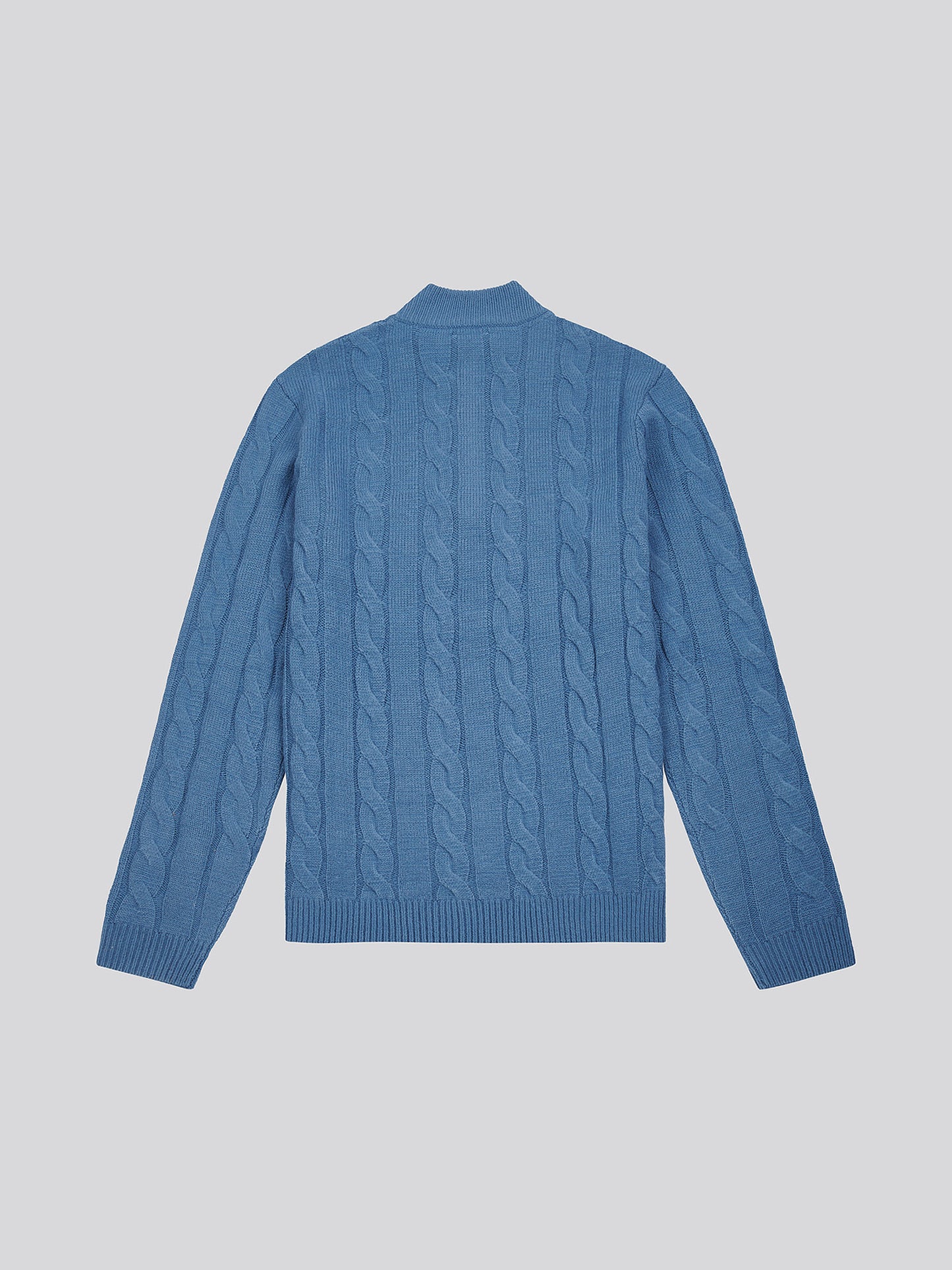 Mens Cable Knit Funnel Neck in Blue Horizon
