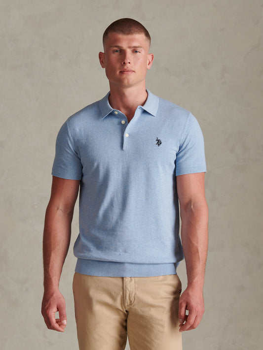 Mens Combed Cotton Polo Shirt Parisian Blue Marl