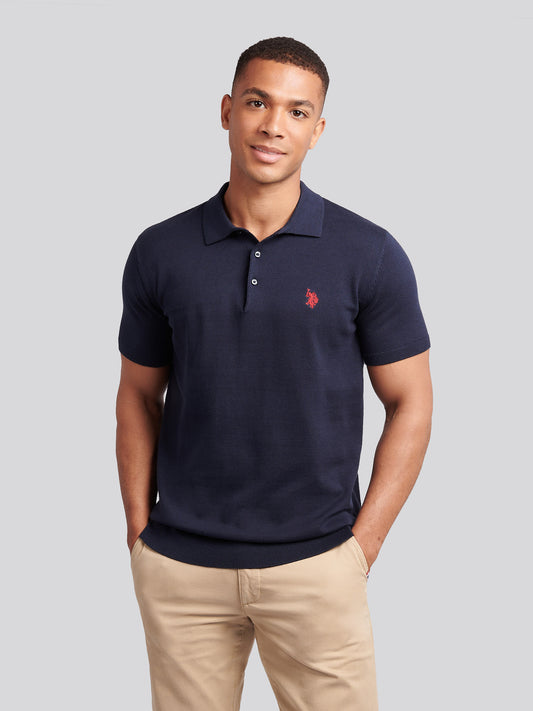 Mens Combed Cotton Polo Shirt Dark Sapphire Navy / Haute Red DHM