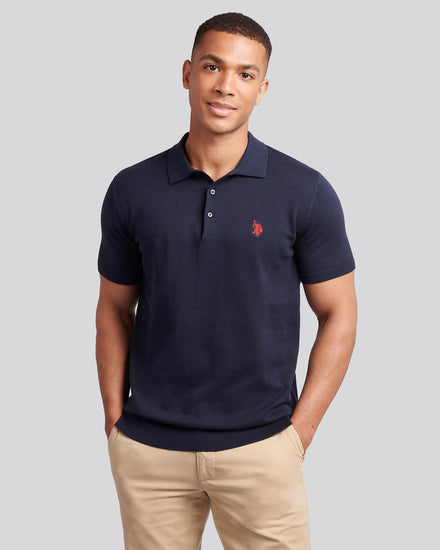 Mens Combed Cotton Polo Shirt Dark Sapphire Navy / Haute Red DHM