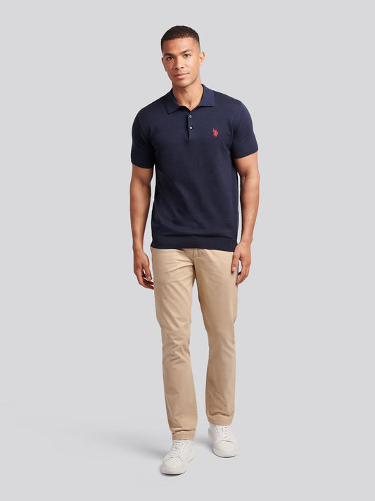 Mens Combed Cotton Polo Shirt Dark Sapphire Navy / Haute Red DHM