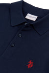 Mens Regular Fit Knitted Polo Shirt in Dark Sapphire Navy / Haute Red DHM