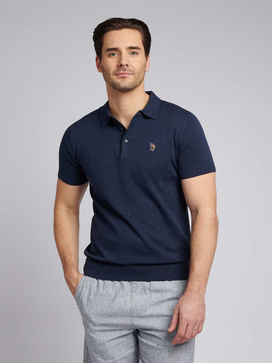 Mens Combed Cotton Polo Shirt in Denim Blue Marl / Multicoloured DHM